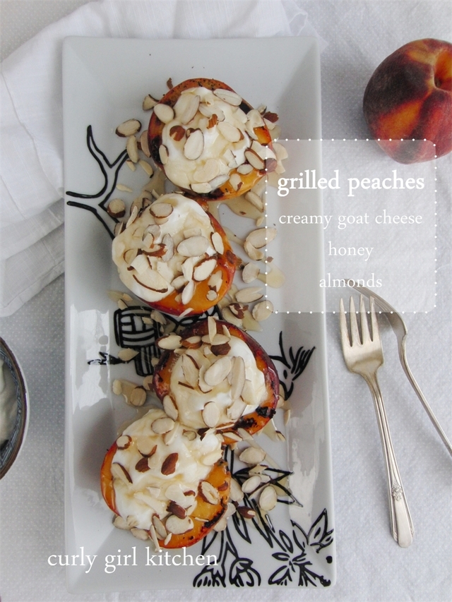 Grilled Peaches with fresh Goat Cheese, Honey and Almonds