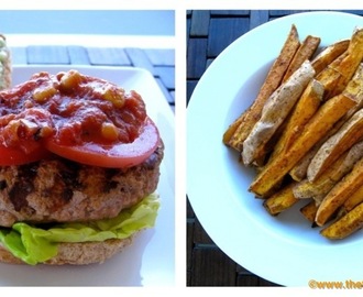 Dining with the Doc: Salsa Turkey Burgers with Avocado Crema and Oven Roasted Sweet Potato Wedges