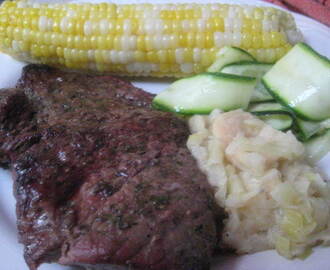 Grilled Steaks, Corn, Butter Beans and Zucchini Salad