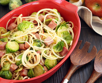 Maple Brussel Sprout & Ham Hash with Apple Noodles