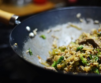 Wok de ternera con arroz integral de colores