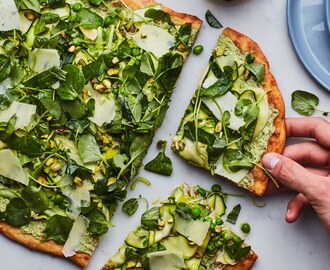White Pizza with Shaved Vegetables and Pesto