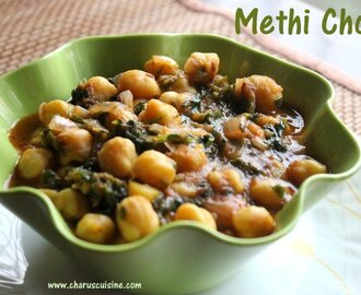 Methi chole recipe – How to make methi chole or methi chana recipe – North Indian recipes