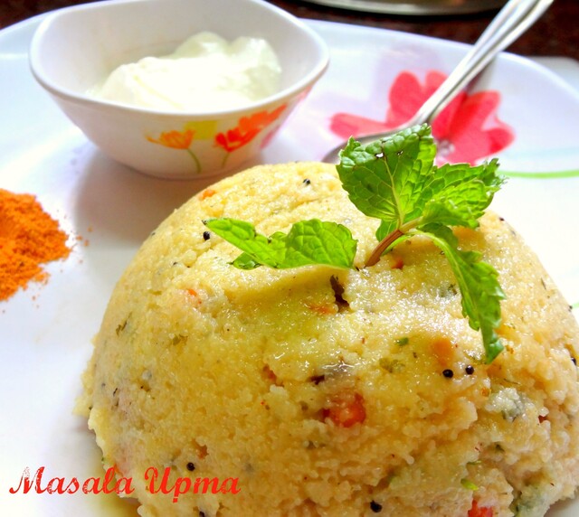 Rava Masala Upma ( Semoiline cooked with Indian spices and veggies)