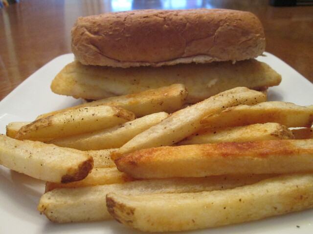 Seasoned Tilapia Sandwich w/ Baked Cracked Black Pepper and Sea Salt Country Style Fries