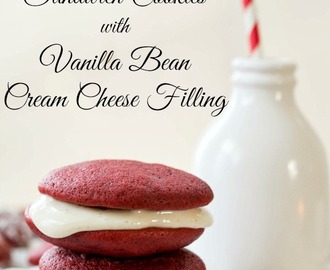 Red Velvet Sandwich Cookies with Vanilla Bean Philadephia Cream Cheese Filling