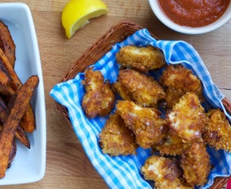 Cornflake chicken nuggets with sweet potato chips