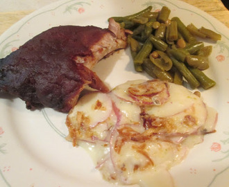 Crock Pot Pork Back Ribs w/ Scalloped Red Potatoes and Green Beans
