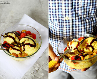 Mango Ice Cream Sundae {With Honey Roasted Cashews, Raspberries And Chocolate}