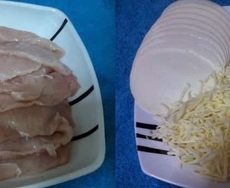 Receita de enroladinho de filé de frango assado com presunto e queijo
