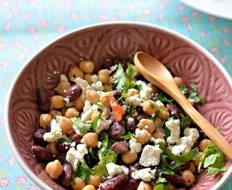 Chickpeas, Red Kidney beans & Feta Cheese Salad with lemon juice and Parsley:: Protein packed quick bite
