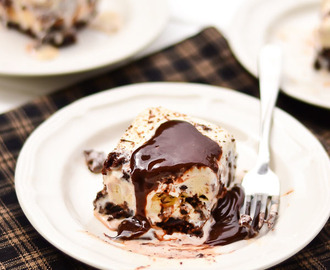 Peanut Butter & Vanilla Ice Cream Brownie Cake
