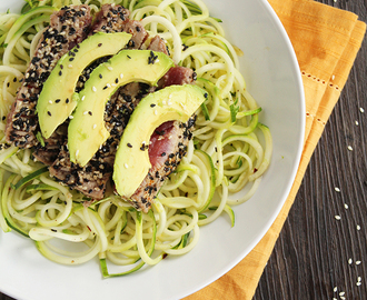 Sesame Crusted Tuna & Avocado with Spicy Sesame Zucchini Noodles