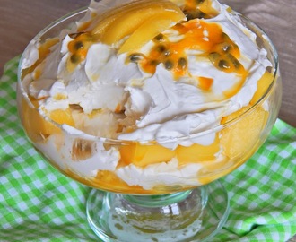 Mango and passion fruit fool with whipped coconut cream