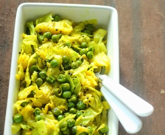 Patta Gobi Mutter Subji: Cabbage and Green Peas Curry: Easy Stir Fry