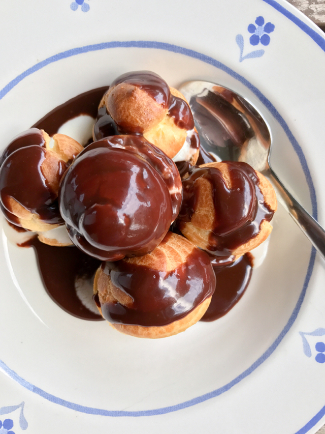 Tuesdays with Dorie (Baking Chez Moi): Profiteroles, Ice Cream and Hot Chocolate Sauce, Benoît-style