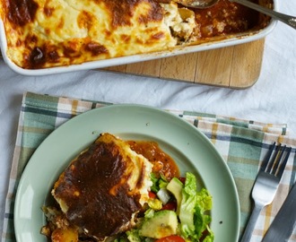 Easy layered moussaka with potatoes
