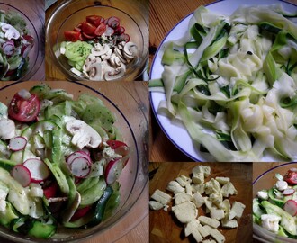 Entrada: Calabacín y pepino de ensalada con piñones mozzarrella- Zucchini-Gurkensalat mit Pinienkernen und Mozzarrella