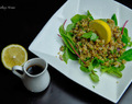 Quinoa and lentil salad with soy sauce, ginger dressing!