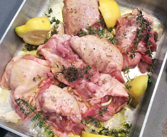 Roasted chicken thighs with lemon and wine