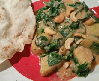Curry met spinazie en aardappel