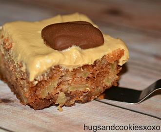 Butterfinger Apple Blondies with Salted Caramel Cream Cheese Frosting