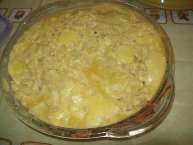 Macarrão de Forno com queijo e presunto ao molho Branco