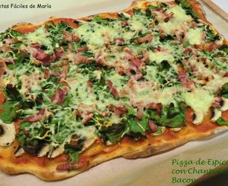 Pizza de Espinacas con Champiñones y Bacon