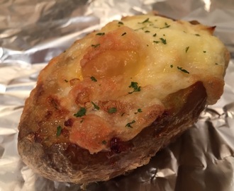 Breakfast baked jacket potato with egg and cheese