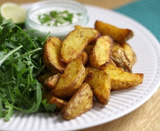 Indian spiced potato wedges with coriander lime yogurt