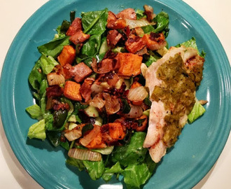 Sweet Potato and Poblano Salad with Green Chile Broiled Grouper