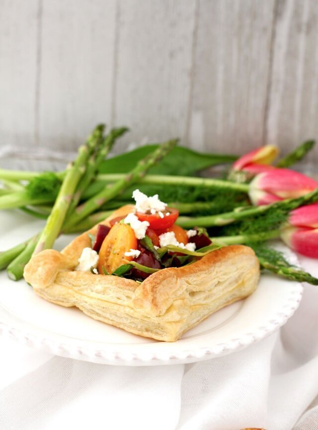 Puff Pastry Tart with Tomatoes, Asparagus and Herbed Feta