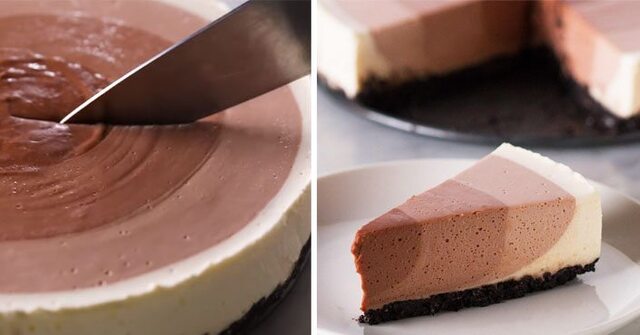 Nepečený čokoládový cheesecake s tromi vrstvami čokolády: Keď som ho doma nakrojila, všetkým sa zbiehali slinky!