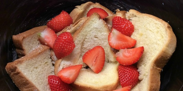Slow Cooker Brioche and Strawberry Pudding