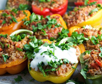 Stuffed Peppers with Minced Pork, Vegetables & Rice