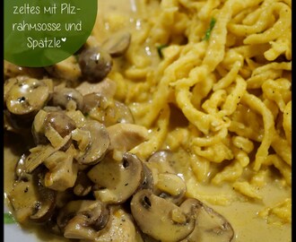 Montags-Pasta: Eierspätzle mit Pouletgeschnetzeltem in Pilzrahmsosse