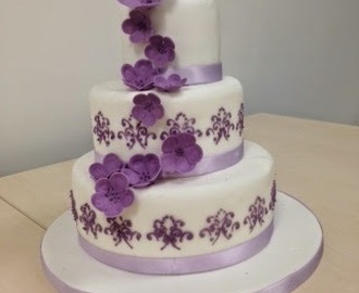 Purple Lilac Flowers Three-Tier Wedding Cake