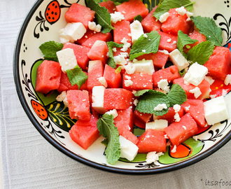 BBQ watermeloen met feta en munt salade