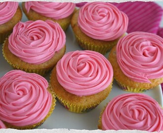 Vanilla cupcakes with pink rosewater frosting