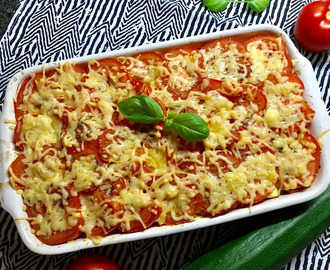 Pasta ovenschotel met courgette, gehakt en tomaat