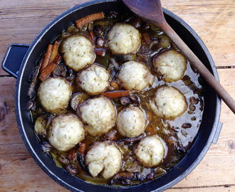 slow-cooked portobello mushroom stew with herb dumplings