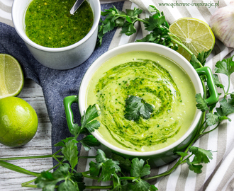 Wegetariańska zielona zupa z bajecznym zielonym pietruszkowo – miodowym pesto | Qchenne Inspiracje
