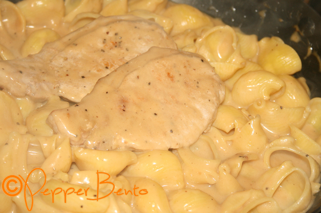 Pepper’s Pork chops in a Creamy Cheese & Mushroom Pasta Recipe!