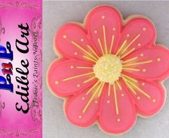 Pink Spring Flower Sugar Cookie with Royal Icing.