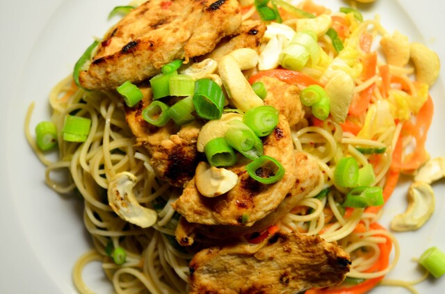 Thai Style Lemongrass Chicken and Egg Noodle Salad