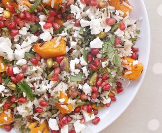 Warm Christmas Rice Salad with Butternut Squash and Pomegranate Seeds