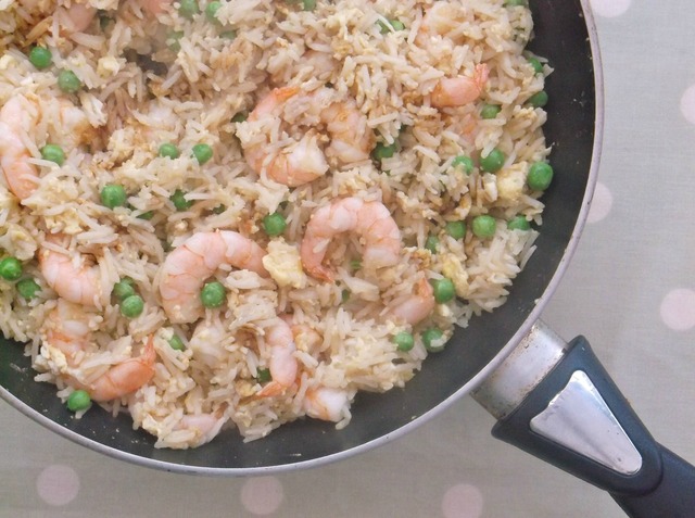 Egg Fried Rice with Prawns and Peas