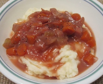 Red Wine Stew over Garlic Mashed Potatoes