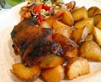 Sárgabarackos ropogós csirke/sült zöldség salátával és steak burgonyával…