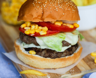 Double Beef Burgers with Corn Relish